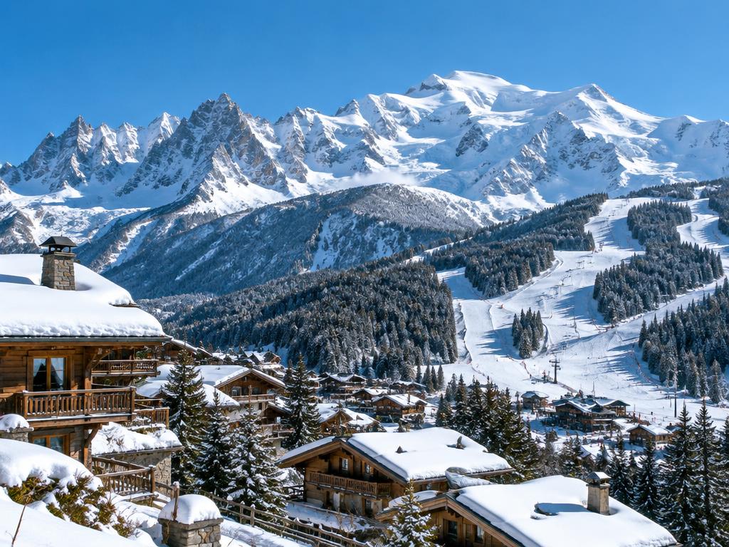 Skidåkning under Mont Blanc